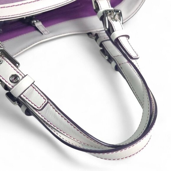 Vintage COACH Optic Signature Tote Handbag in purple Suede Y2K - Picture 5 of 11